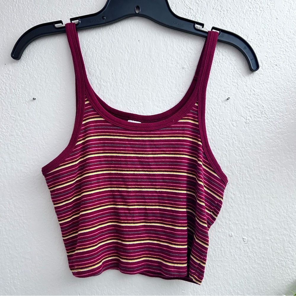 Striped Burgundy and Yellow Crop Tank Top